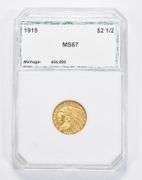 MS67 1915 $2.50 Indian Head Gold Quarter Eagle - Graded PCI