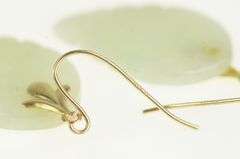 14K Yellow Gold Carved Jade Leaf Drop Dangle Hook Earrings