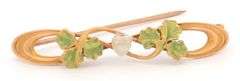 14K Yellow Gold Art Nouveau Pearl Natural Acorn Oak Enamel Pin/Brooch