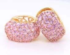 Wonderful Yellow Gold 6ctw Pink Sapphire Pave Earrings