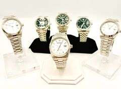 GROUP LOT OF 6x BRAND NEW MEN'S DAY DATE WATCHES- SS AND WATERPROOF