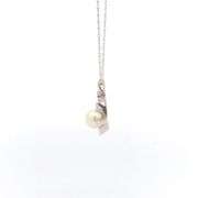 14K White Gold 1950's Pearl Diamond Accent Vintage Pendant