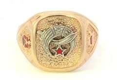 10K Yellow Gold Shriners Enamel Signet Vintage Men's Ring