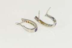 14K White Gold Rainbow Princess Oval Vintage Hoop Earrings