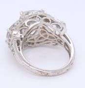 925 Sterling Silver Three Stone White Topaz Cushion Cut Ring
