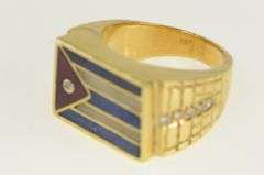 18K Yellow Gold Diamond Puerto Rico Flag Enamel Men's Ring