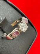 CERTIFIED 14K WHITE GOLD DIAMOND AND PINK SAPPHIRE RING