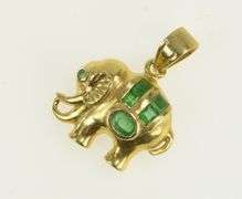 14K Yellow Gold Natural Emerald Elephant Strength Symbol Pendant