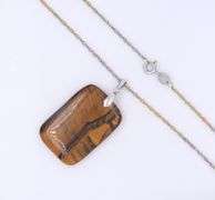 Vintage 925 Sterling Silver Tiger Eye Pendant on Italian Rope Chain