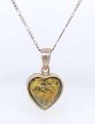 Vintage 925 Sterling Silver Heart Shaped Amber Pendant on Figaro Chain Necklace