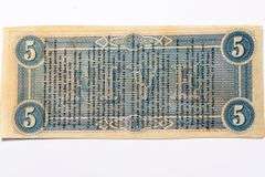 $5 Feb 17 1864 Series Unc CSA Note With a Prayer Reverse