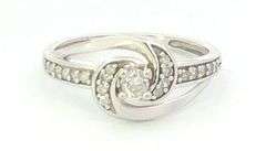 10K White Gold Diamond Swirl Design Promise Engagement Ring