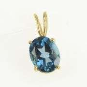 14K Yellow Gold Oval Blue Topaz Solitaire Vintage Classic Pendant
