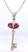 925 Sterling Silver Cubic Zirconia Key Pendant on Italian Chain Necklace