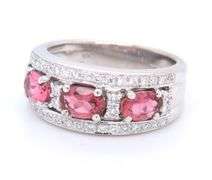 Divine 18kt White Gold Pink Sapphire and Diamond Three Stone Band
