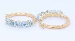 Elegant Yellow Gold Round Brilliant Cut Blue Topaz Hoop Earrings