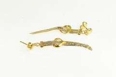 18K Yellow Gold Patterned Chain Bow Heart Dangle Fringe Earrings