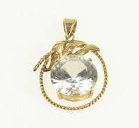 14K Yellow Gold Solitaire Rope Trim Leaf Design Statement Pendant
