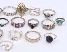 Big Group Lot of Vintage 925 Sterling Silver Rings
