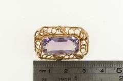 14K Yellow Gold 1940's Amethyst Ornate Scroll Vine Filigree Pin/Brooch