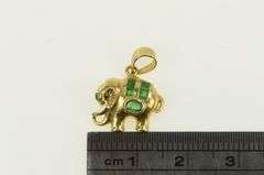 14K Yellow Gold Natural Emerald Elephant Strength Symbol Pendant