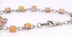 925 Sterling Silver Orange Cabochon Opal Link Bracelet