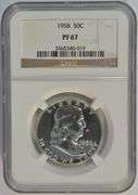 NGC PF67 graded 1958 Franklin Half Dollar. Superb