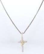 Trendy David Yurman 2 Tone X Diamond Cross Pendant on Chain Necklace