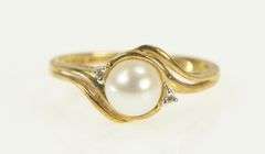 10K Yellow Gold Pearl Diamond Accent Vintage Bypass Ring