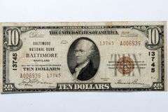 1929 Baltimore $10 National Currency Note