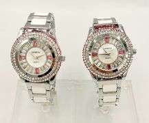 GROUP LOT OF 2x MATCHING CERAMIC & GEMSTONE WATCHES