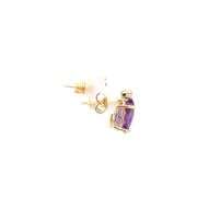 14K Yellow Gold Oval Amethyst Diamond Accent Vintage Stud Earrings