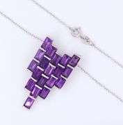 Vintage 925 Sterling Silver Emerald Cut Amethyst Pendant on Chain