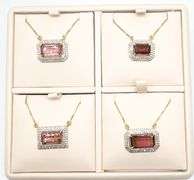 GROUP LOF OF 4x 14KT SOLID GOLD, PINK TOURMALINE, & DIAMONDS NECKLACES