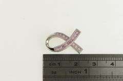 10K White Gold Princess Pink Topaz Ribbon Breast Cancer Charm/Pendant