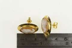 18K Yellow Gold Vintage Ornate Carved Shell Cameo Statement Earrings