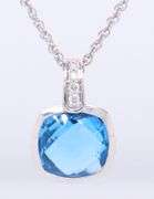 Charming White Gold Blue Topaz and Diamond Pendant on Rope Chain