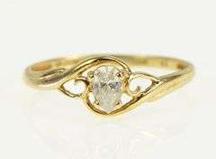 10K Yellow Gold Pear Cubic Zirconia Solitaire Vintage Statement Ring