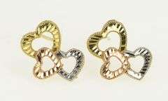 10K Yellow Gold Tri Tone Diamond Cut Heart Love Symbol Stud Earrings