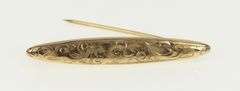 10K Yellow Gold Victorian Floral Scroll Engraved Domed Bar Pin/Brooch