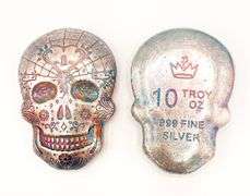 GROUP LOT OF 2X 10 oz FINE SILVER SKULL- 20.0 OZ OF .999 SILVER!