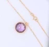 Charming Yellow Gold Round Checkerd Amethyst Pendant on Chain