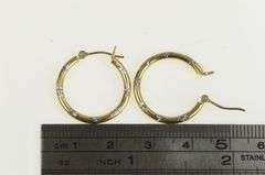 14K Yellow Gold 20.5mm Two Tone Design Vintage Hoop Earrings