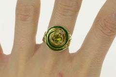 14K Yellow Gold Peridot Ruby Enamel Swirl Domed Cocktail Ring