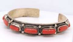Vintage 925 Sterling Silver Coral Cuff Bangle