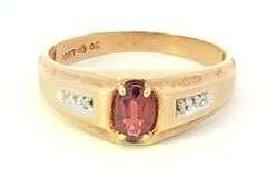 10K Yellow Gold Oval Garnet Diamond Accent Men's Statement Ring