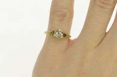 18K Yellow Gold Art Deco Diamond Sapphire Accent Vintage Ring