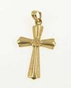 14K Yellow Gold Flower Cross Christian Faith Symbol Charm/Pendant