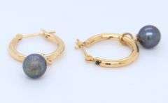 Charming 18kt Yellow Gold Black Pearl Dangle Earrings
