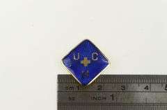 14K Yellow Gold UCH Blue Enamel Cross Vintage Lapel Pin/Brooch